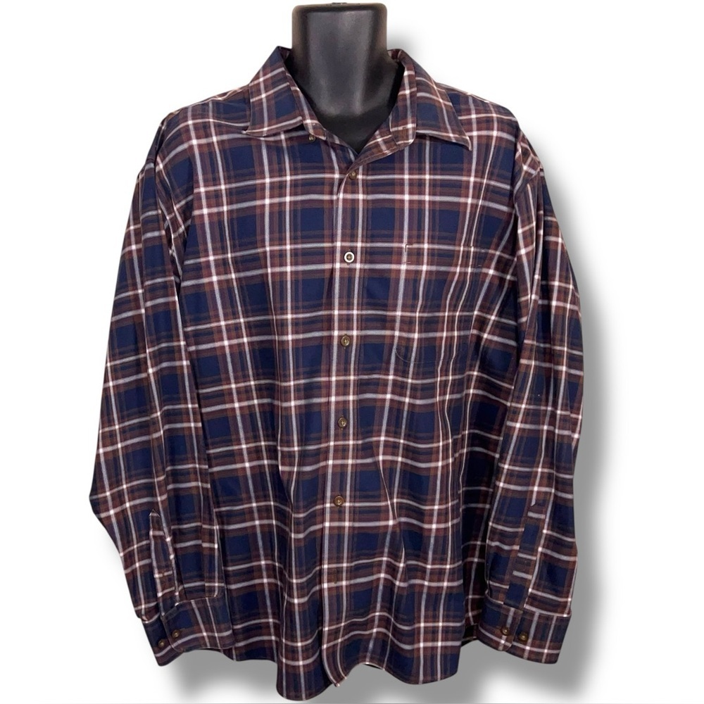 2XL Cabela’s Mens Plaid Long Sleeve Button Up Short Cotton Blue Brown Grey